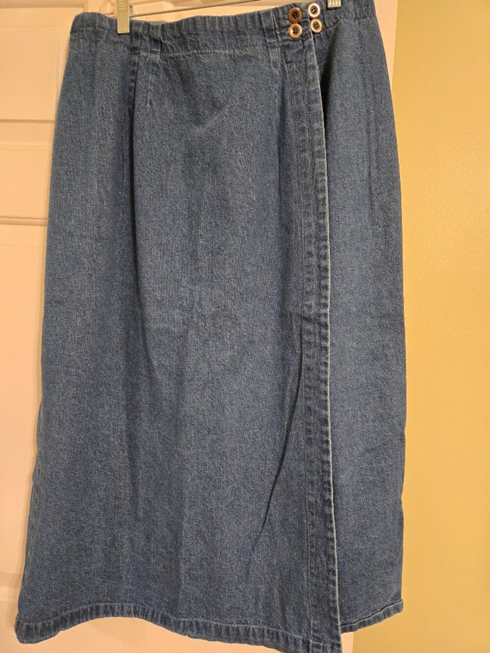 Ruff Hewn Denim Wrap-Style Midi Skirt in Blue